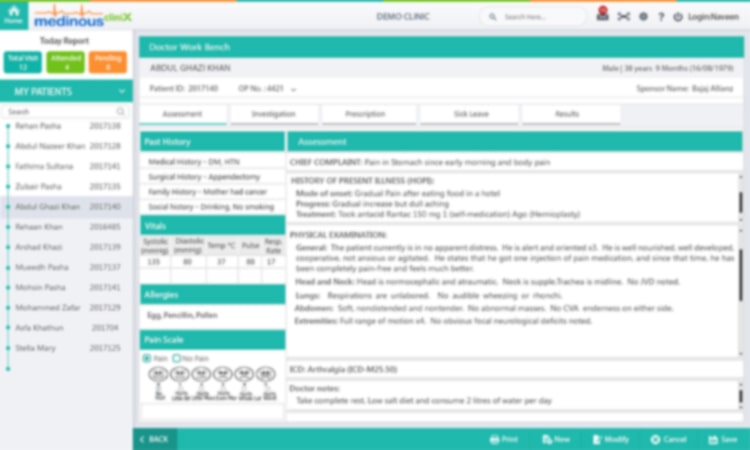 View unified patient record across historical visits in clinics doctor's workbench software