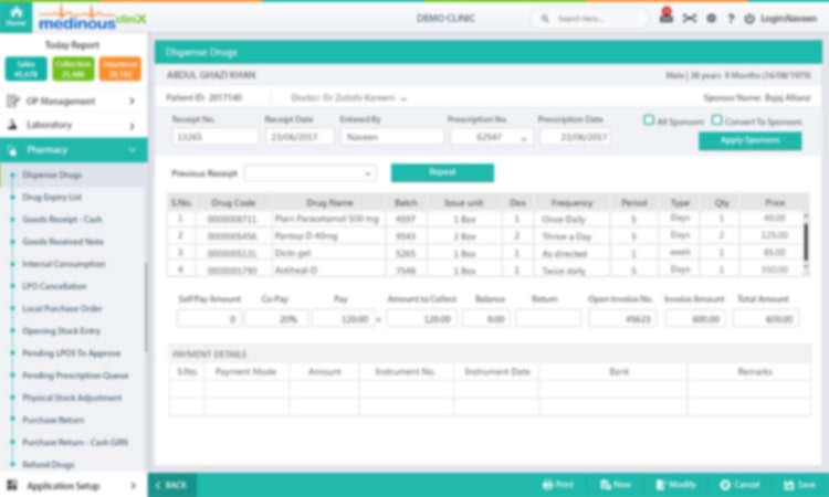 Generate multiple reports including stock in hand, stock ledger report, drug expiry list, etc.